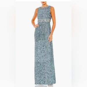 NWT Mac Duggal Silver Sequin Maxi Dress